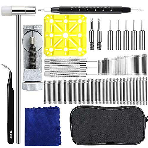 E·Durable Watchband Repair Tool Kit, 139Pcs Watch Band Link Remover Tool Kit with Extra 126PCS Pins, 3PCS Pin Punches,1PC Dual Head Hammer, 1PC Tweezers etc Watch Spring Bar Tool Set
