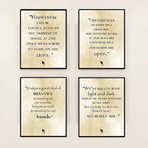 Harry Potter Inspired Movie and Book Quotes Wall Art Print Decor! Set of Four Unframed 8.5x11 Prints on Sturdy Paper - Greatest Gift For Harry Potter Fans and Aspiring Witches and Wizards