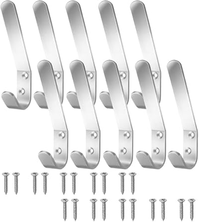 SISI UK Aluminum Double Hat and Coat Hanger Hooks Pack of 10