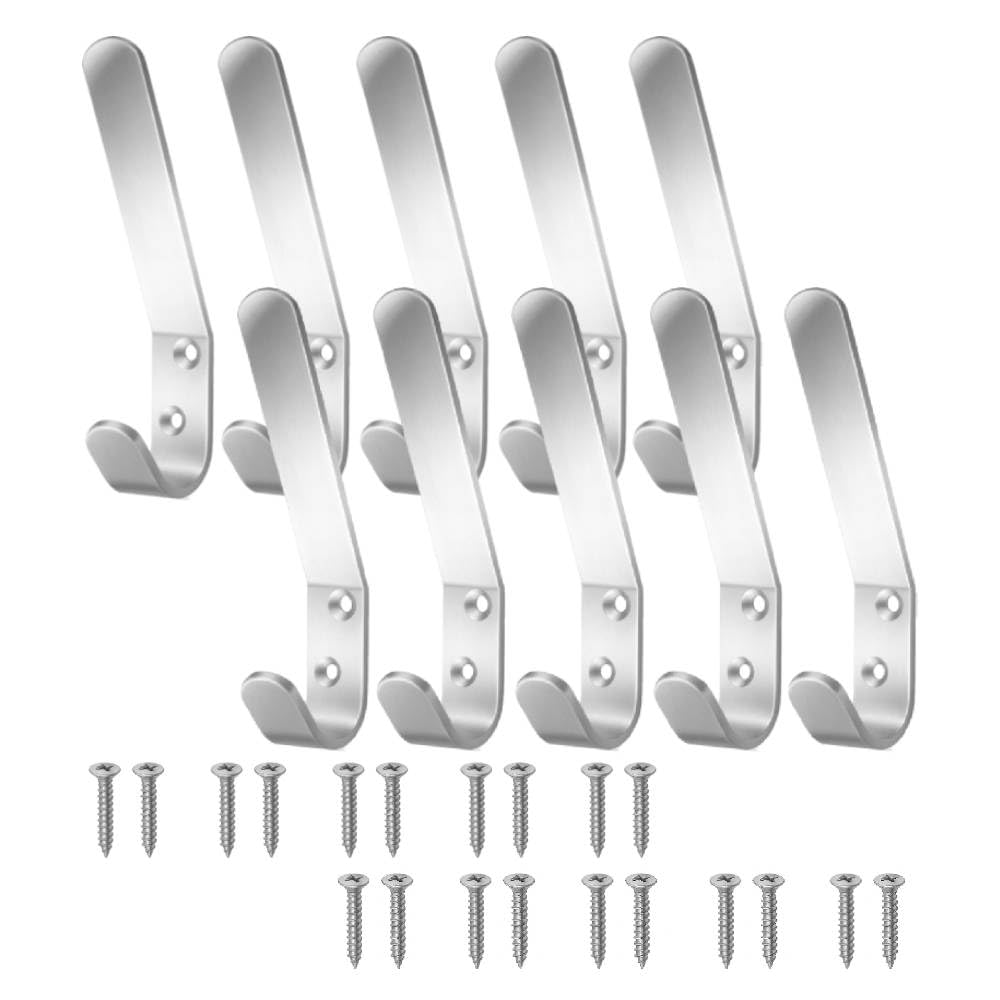 SISI UK Aluminum Double Hat and Coat Hanger Hooks Coat Dress Robe & Bath Towel Hook for Bathroom Bedroom Kitchen Office Door Hooks with Fixing Screws Pack of 10. — image 1