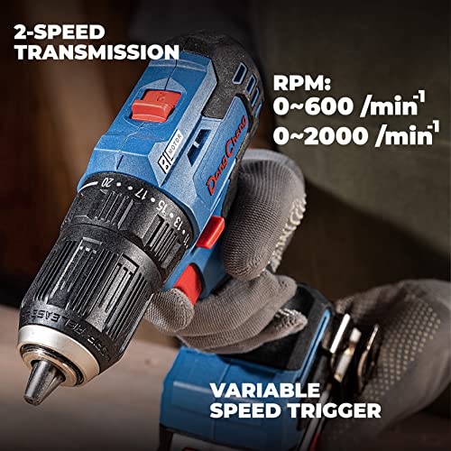 DongCheng 18V Akku-Bohrschrauber Bürstenloser,20+1,13mm Schnellspannbohrfutter 50N.m.Akku-Bohrschrauber(0-600/2000RPM) mit 2,0Ah Li-Ionen-Akku,mit 42-teiligem Bohr/Schraubersatz,DCJZ2050