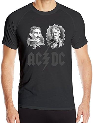 Tinger Mens AC DC Tesla And Edison Shirt US Short Sleeve T-Shirt Athletic Cool Running