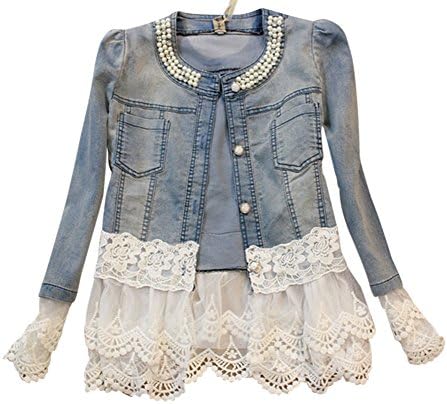 Jeans Jacket Women Slim Lace Patchwork Beading Denim jackets Vintage Jackets Coat S