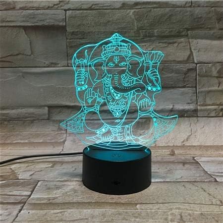 Wallfia Hindu Ganesha 3D Light Battery Powered, with Color Remote Control, Desk Decorative LED Night Light for Children's Touch sensors