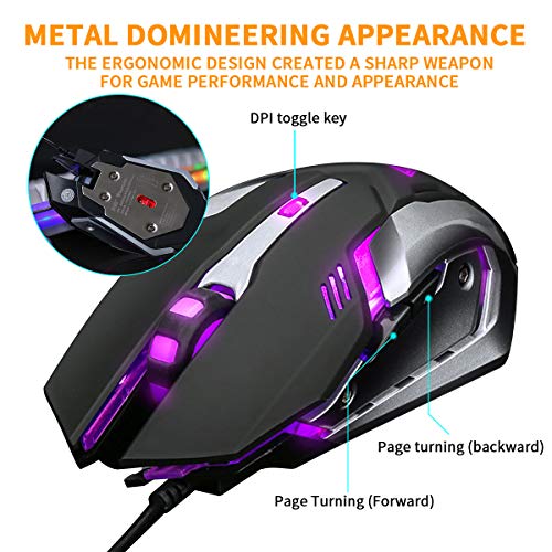 INTSUN Gaming Keyboard Mouse Combo, Waterproof USB Wired Floating Keyboard and Mouse Set, Programmable 6 Button Gaming Mouse, 7-Breathing LED Light Mechanical Feel Keyboard Kit for Windows Mac Game - Thumbnail 6