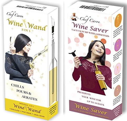 Wine Gift Bundle - Wine Saver &amp; Wine Wand by Chef Caron - Includes The Wine Saver/Preserver Kit - Everything You Need to Serve and Save Your Wine