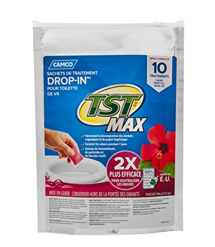 Camco TST Ultra-Concentrated Hibiscus Citrus Scent RV Toilet MAX Treatment Drop-Ins, Formaldehyde Free, Breaks Down Waste And Tissue, Septic Tank Safe, 10-Pack (41603)
