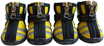Moolecole Breathable Mesh Pet Shoes Anti-Skid Sole Zipper Paw Protector with Velcro for Small to Medium Dogs 4-Pack
