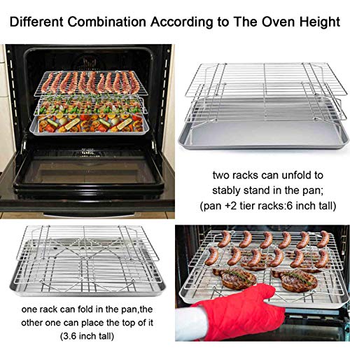 TeamFar Baking Sheet with Rack Set(2 Pans & 2 Tier Racks), Stainless