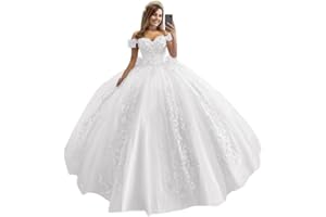 XYAYE Women's Off Shoulder Quinceanera Dresses 3D Flower Puffy Lace Beaded Ball Gown Prom Dress for Sweet 15 16 XY069