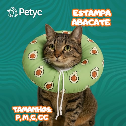 Colar Elizabetano Cães e Gatos PETYC Ajustável Confortável Pós-Cirúrgico Proteção Essencial (Verde - Abacate, P)