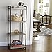 Household Essentials 4 Tier Storage Tower Shelf with Metal, Grey Shelves – Black Frame, Ashwood