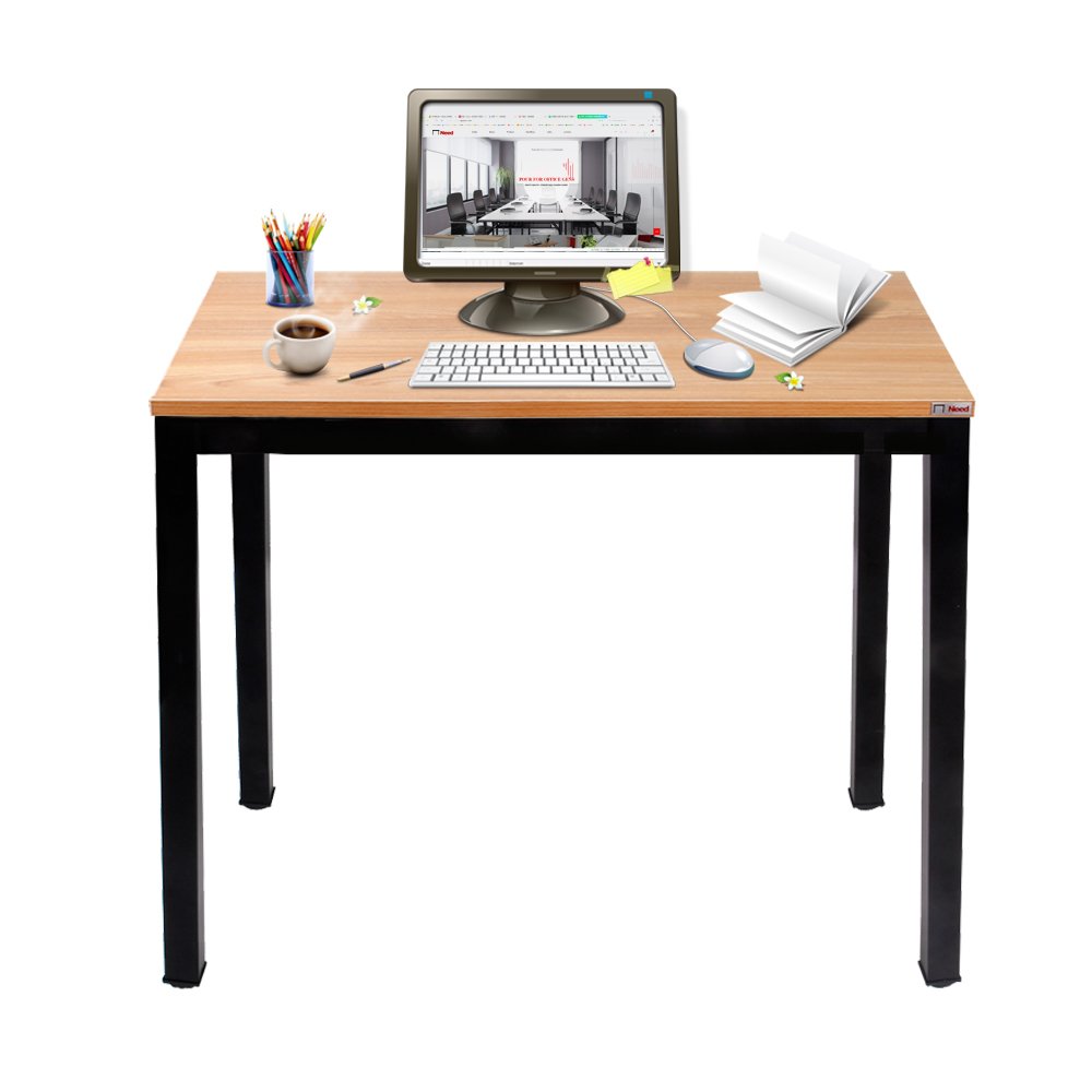 Need Small Computer Desk for Home&Office- 31.5'' Length Small Writing Desk Gaming Desk Students Laptop Use, Teak Color Desktop & Black Frame AC3BB(8060)