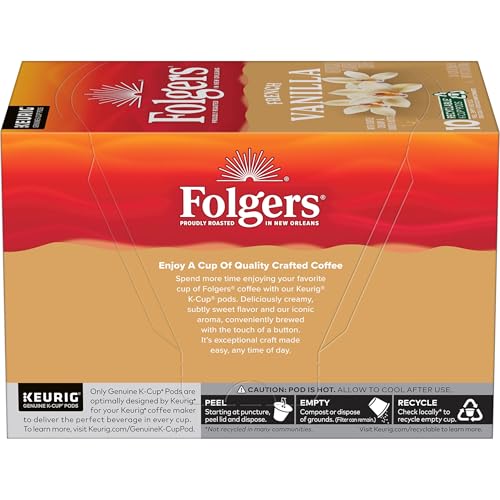 FOLGERS FRENCH VANILLA ARTIFICIALLY FLAVORED COFFEE, KEURIG K-CUP PODS, 10 COUNT BOX