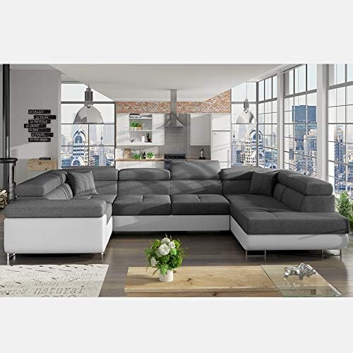 Nouvomeuble Canape Panoramique Convertible Gris Et Blanc Willis