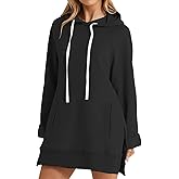 The Warmy Oversized Hoodie Dress, Warmy Hoodie Women's Casual Pullover Split Hem Drawstring Long Sweatshirt with Pocket