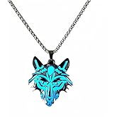 Wolf Pendant Necklace for Women Men Luminous Animal Necklace Viking Wolf Head Necklaces Halloween Jewelry Gift