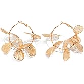 Gold Ginkgo Leaf Large Hoop Earrings Vintage Flower Leaves Statement Earring Flower Petal Hoop Earring Party Fashion Jewelry Accessories for Women
