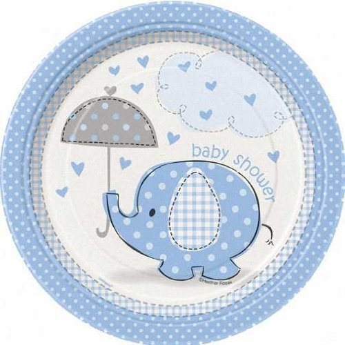 Blue Elephant Baby Shower 7" Cake/Dessert Plates, 8 Count