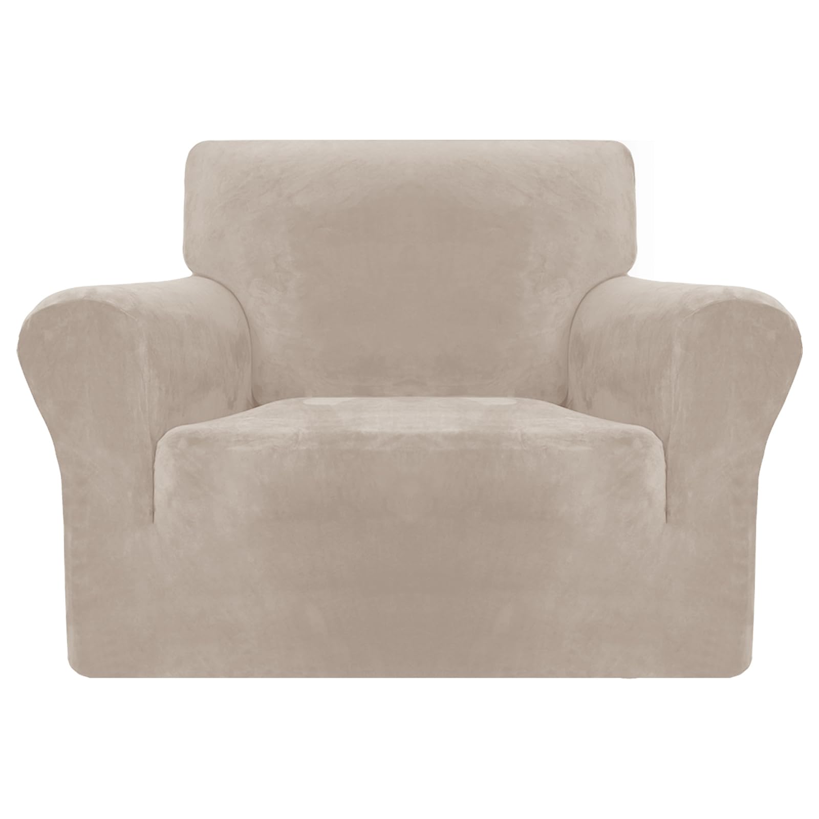 MAXIJIN Thick Velvet Chair Covers for Armchairs Super Stretch Non Slip Sofa Cover 1 Seater Dogs Cat Pet Living Room 1-Piece Elastic Couch Protector Chair Slipcover with Arms (1 Seater, Khaki)
