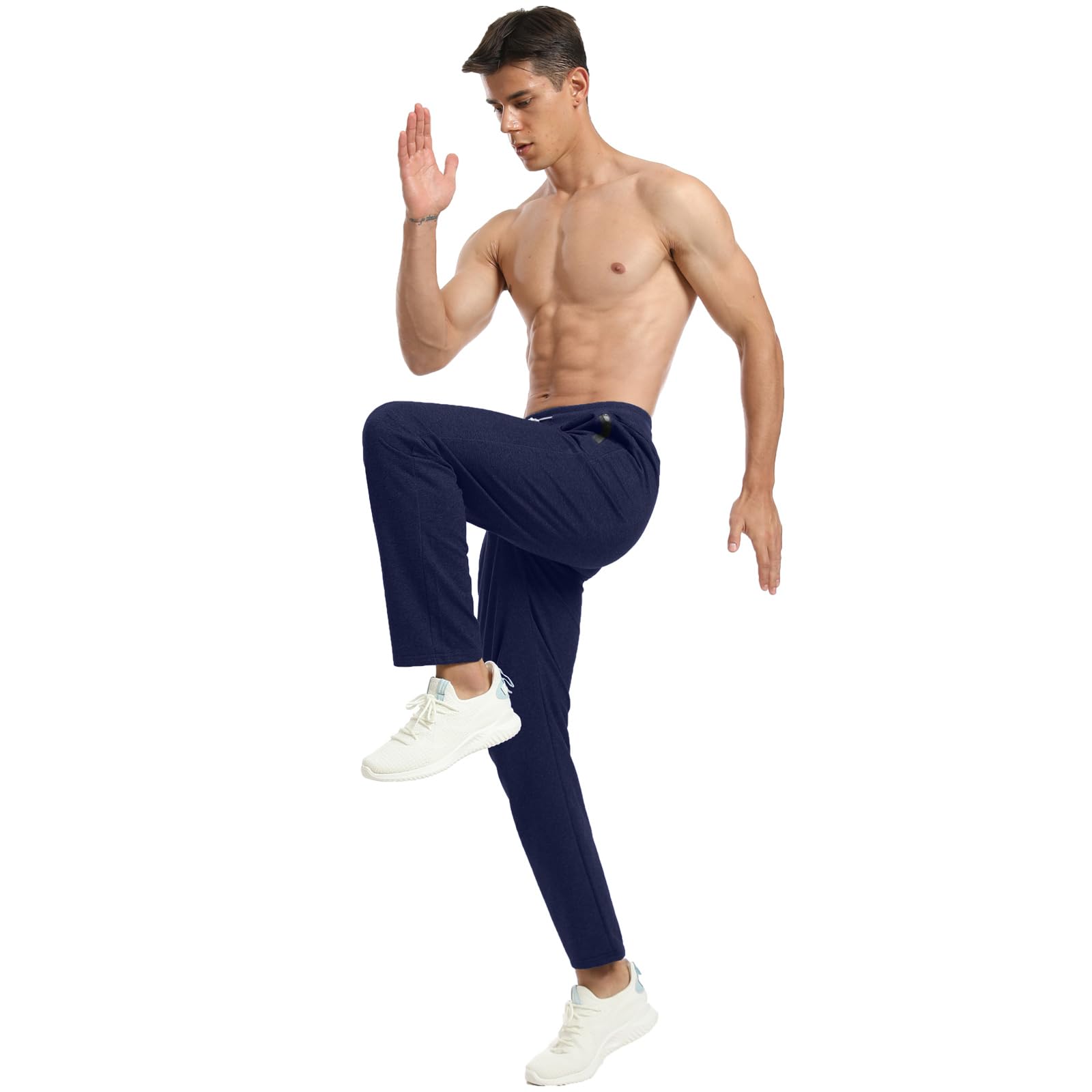 ZOXOZ Jogginghose Herren Trainingshose Herren Baumwolle Sporthose Lang Fitness Sweathose mit Reißverschluss Taschen Dunkelblau XL 4