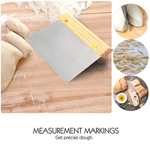 image for XBRN Dough Scraper, Stainless Steel Chopper Wood Handle Pastry Pizza C