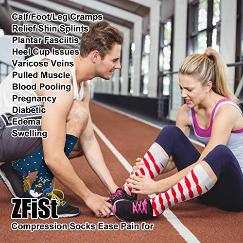 ZFiSt Compression Socks Women Men Nurse, 2/3/4Pair 20-30 mmHg Sport Running Compression Socks for Edema Diabetic Varicose Veins Flight Pregnancy (4Color4, Small/Medium)