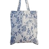 Caixia Women's Cotton Daisy Floral Canvas Tote Shopping Bag Light Brown (Blue-Open)