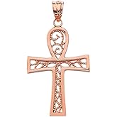 Dazzling 10k Rose Gold Filigree-Style Ankh Cross Pendant