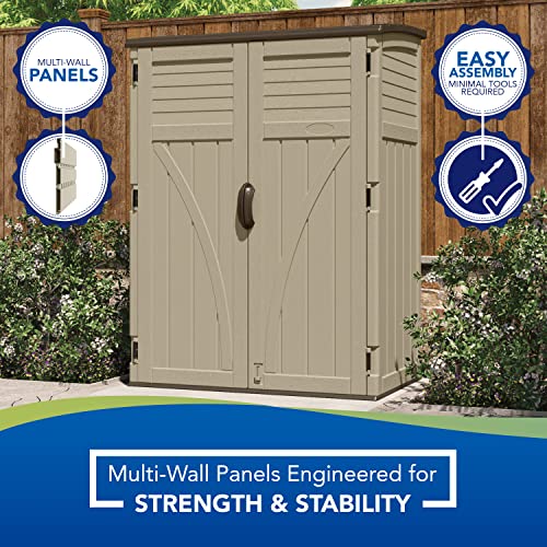 Suncast 54 Cubic Ft. Vertical Resin Outdoor Storage Shed, Sand, 52” x