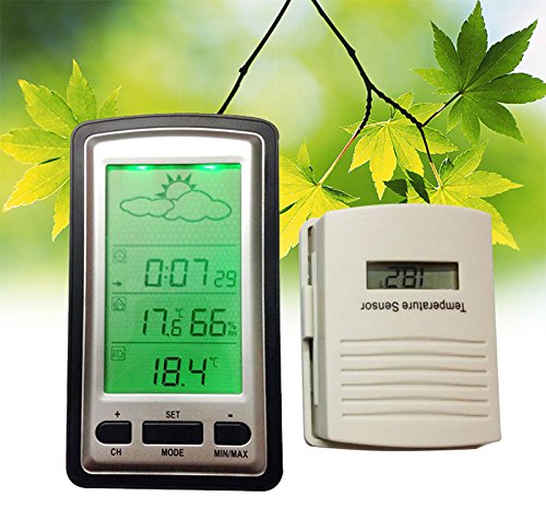 Icarekit Wireless LED Backlight Weather Station with IN/OUT Temperature Station featuring Time zone setting Perpetual calendar Time alarm - Thumbnail 6