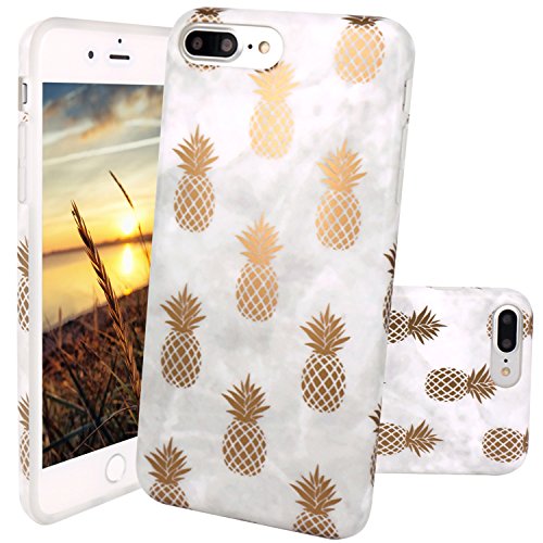 iPhone 7 Plus Case, JAHOLAN Shiny Gold Pineapple Gray Marble Design Clear Bumper Matte TPU Soft Rubber Silicone Cover Phone Case for Apple iPhone 7 Plus (2016) / iPhone 8 Plus (2017)