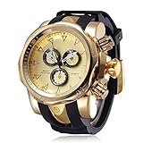 JIANGYUYAN mens' watches Unique Fashion Casual Business watchs Waterproof Sport Gold Large Dial(2.28in) Big heavy Silicone Band Wrist Watch for men boys(Gold) N.W 0.159KG(0.35lb) relojes de hombre