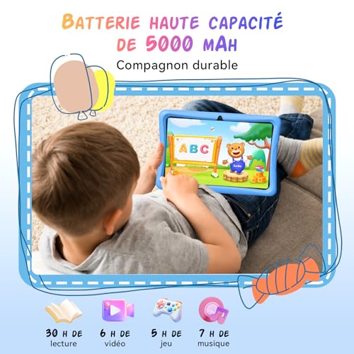 10 Inch Android 16 Tablet for Children 3-14 Years Educative, 16GB (4+12) RAM + 64GB ROM/2TB TF, Parental Control, GMS, 5000mAh, WiFi6, 4 Year Warranty, Tablet with Stylus, Blue