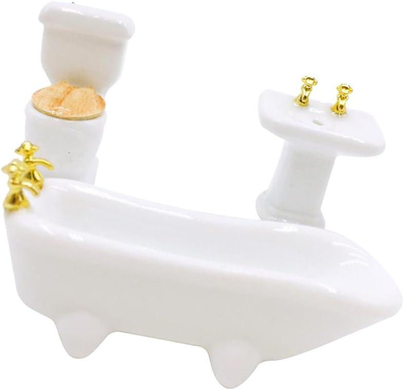 Injoyo Deluxe Ceramic Dollhouse Miniature Bathroom Basin Sink Model Toy for 1/24 Doll House Decor Accessories