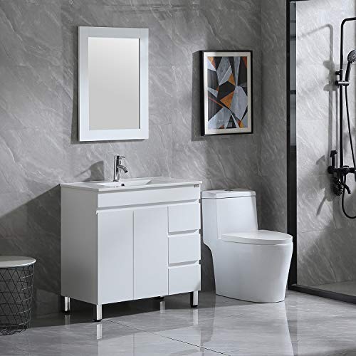 Wonline 32" Bathroom Vanity and Sink Combo Cabinet Undermount Ceramic Vessel Sink Chorme Faucet Drain with Mirror Vanities Set