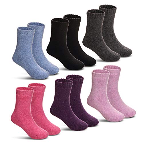 DoSmart Children's Winter Warm Wool Solid Color Socks Kids Boy Girls Hiking Thermal Boot Crew Socks 6 Pairs