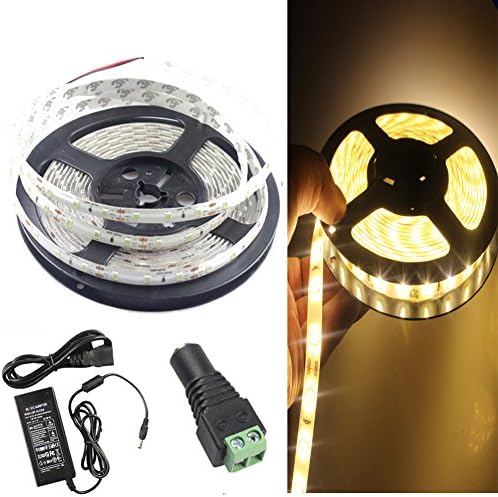 Szminiled 5m/16.4ft 60leds/m Waterproof LED Strip 5630 Warm White Dc12v Kit with 16.4ft Strip + 60w LED Power Supply Adapter Dc12v + Female Connector