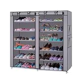 Z ZTDM 6-Tiers 12 Lattices Non-Woven Fabric Shoe Cabinet with Dustproof Cover Closet 36-Pair Shoes Storage Rack (Grey)