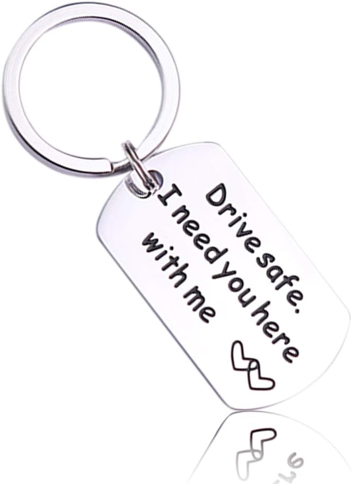 Drive Safe Keychain,I Need You Here with Me Trucker Husband Gifts for Husband Dad Boyfriend Gifts Valentines Day Gifts Stocking Stuffer, Birthday Gifts (C-Silver)