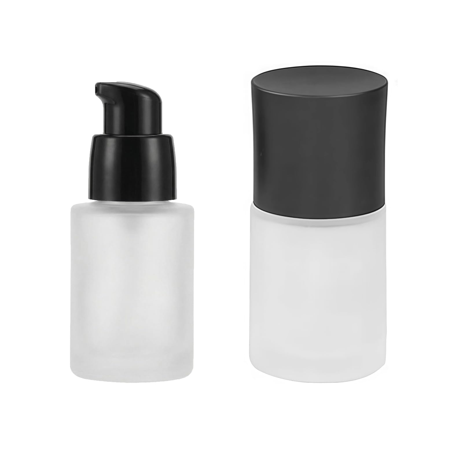 2Pcs 30ml/1oz Upscale Empty Frosted Glass Pump Bottle Liquid Foundation Container Dispenser Makeup Cosmetic Storage Vials Jar Pot for Travel Lotion Essential Oil Emulsion Sample Bottle