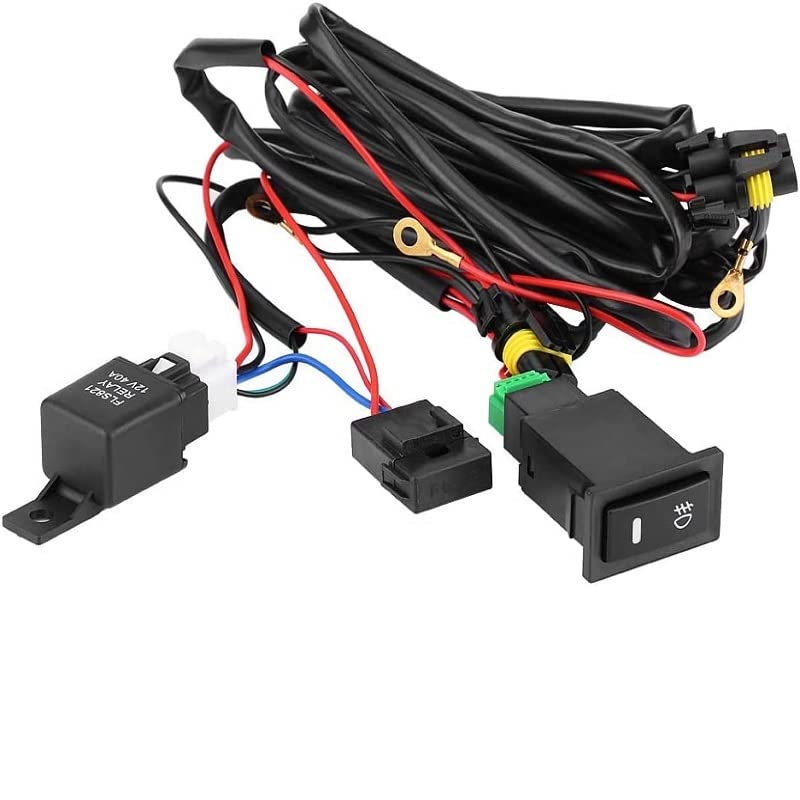 DEWIN Fog Light Wiring Kit, LED Light Bar Wiring Harness 12V Universal Car LED Fog Light On/Off Switch Wiring Harness Fuse Relay Kit