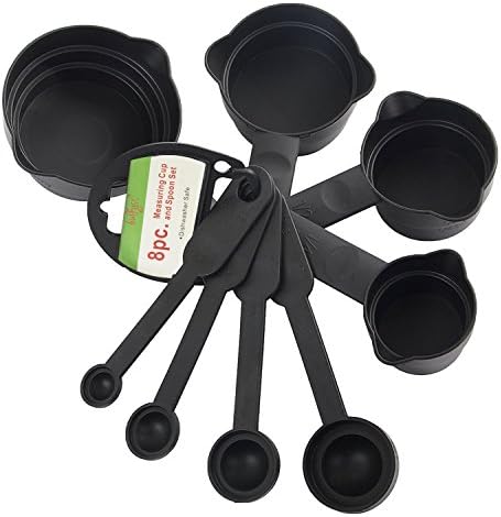 SAN TRADING Samrah 8Pcs Plastic Measuring Cup and Spoon Set, Black