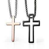 Wolentty Couple Cross Necklace Stainless Steel Religious Matching Necklaces for Valentines Gift