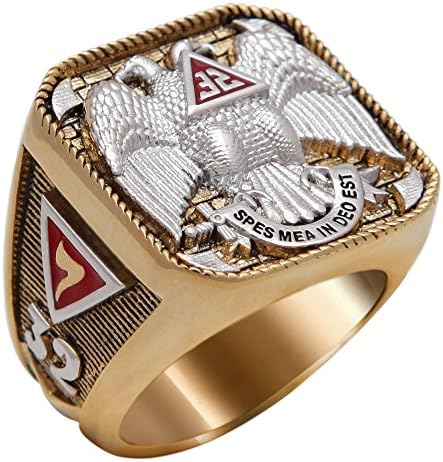 Scotish Rite 32 Degree Masonic Ring White and Yellow 18k Gold Plated 40 Grams Double Eagle Templar Handcrafted Man Size BR-5 (14)