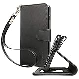 Arae Case Compatible for Samsung Galaxy S10, PU Leather Wallet case [Stand Feature] with Wrist Strap and [4-Slots] ID&Credit Cards Pockets - Black