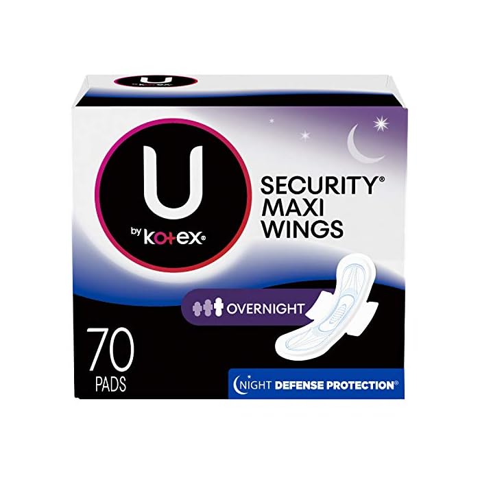 U by Kotex Security Feminine Maxi Pad, Overnight, Unscented, 80 Count (2 Packs of 40) (Packaging May Vary)