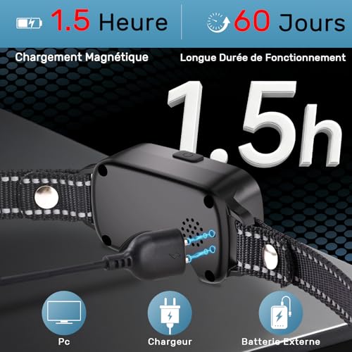 Collier Anti Aboiement Chien, Automatique Collier de Dressage pour Détection Intelligente des Aboiements, Ultrasons/Bip/Vibration, Imperméable IPX7, Rechargeable Anti Aboiement Chien Petit Moyen Grand
