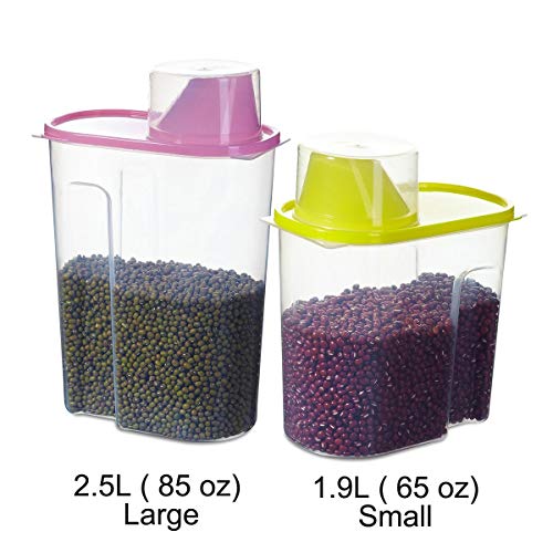 Cereal Container Food Storage Containers with Airtight Design Pour Spout Measuring Cup BPA-Free Dry Food Cereal Dispenser for Rice Snacks Dog Food Container (2 Pack)