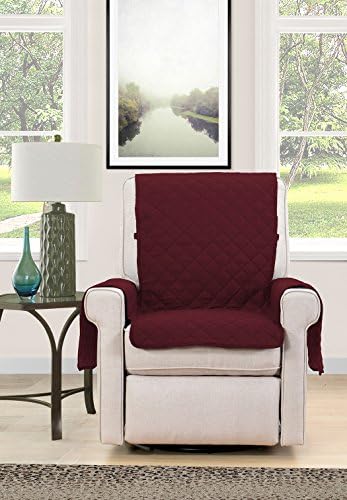 Blissful Living Reversible Non-Slip Couch Cover - Perfect Slipcover to Protect your Furniture from Pets and Kids, Elastic Strap to secure Fit on Couches, Loveseats, & Chairs (Burgundy/Grey, Chair)
